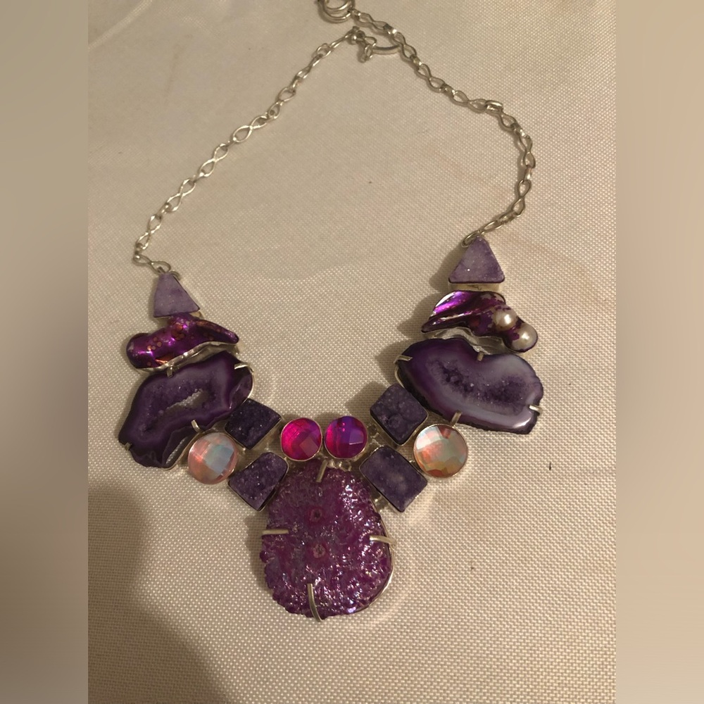 Multi Stone & Aurora Borealis Crystal 925 Collar Necklace 894 $40 or $35 w/offer